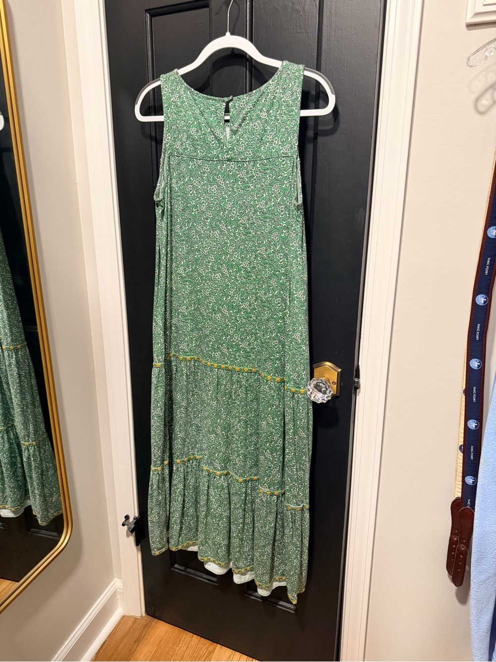 J. Jill Green Floral Midi Dress with Tiered Hem